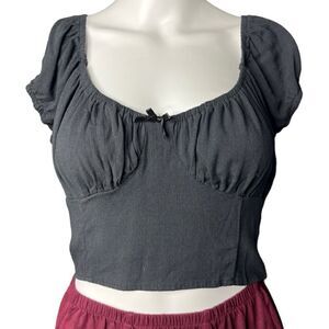 LOTTIE MOSS Bustier Style Puffy Short Sleeve Crop Top Black Size Small